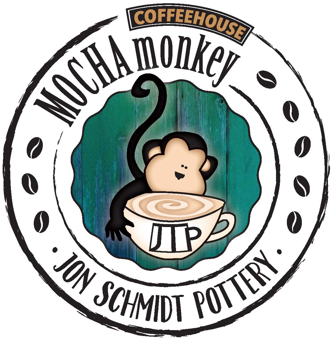 Mocha Monkey and Jon the Potter logo