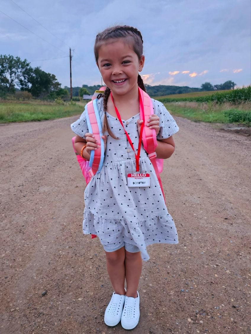 Photo of Dorothy on first day of Kindergarten